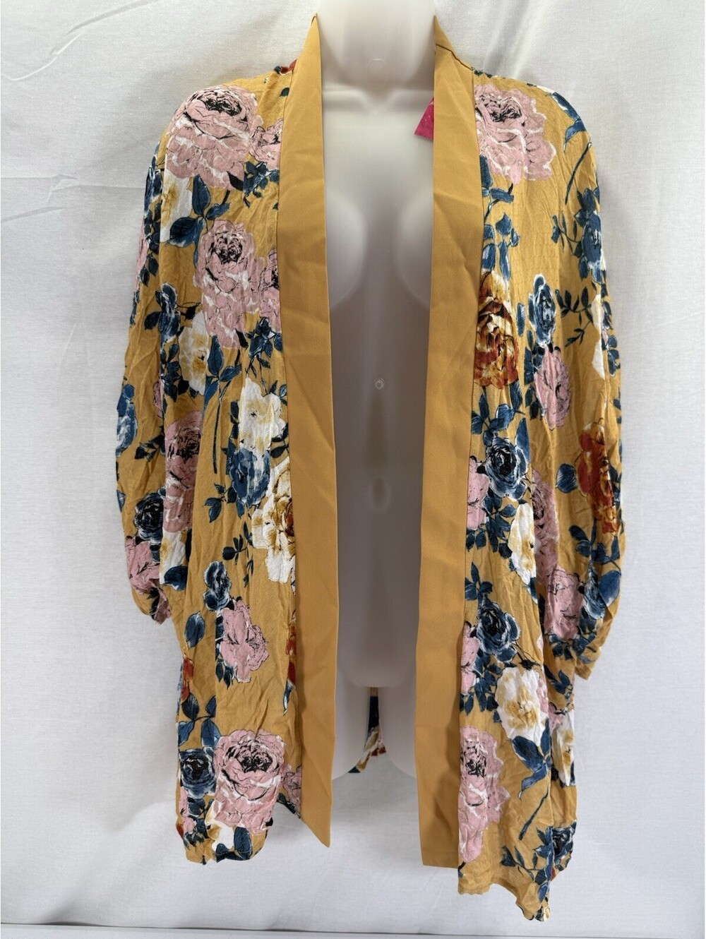 XHILIRATION Open Front Shawl Wrap Womens XS Gold Floral Top NWT Thin Rayon